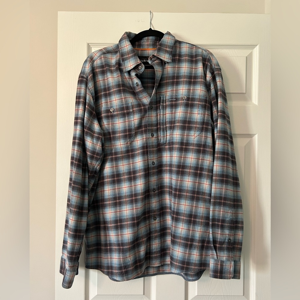 Orvis Plaid Men’s Button Up Long Sleeve Shirt, Blue/Grey/Multicolor, L, like new